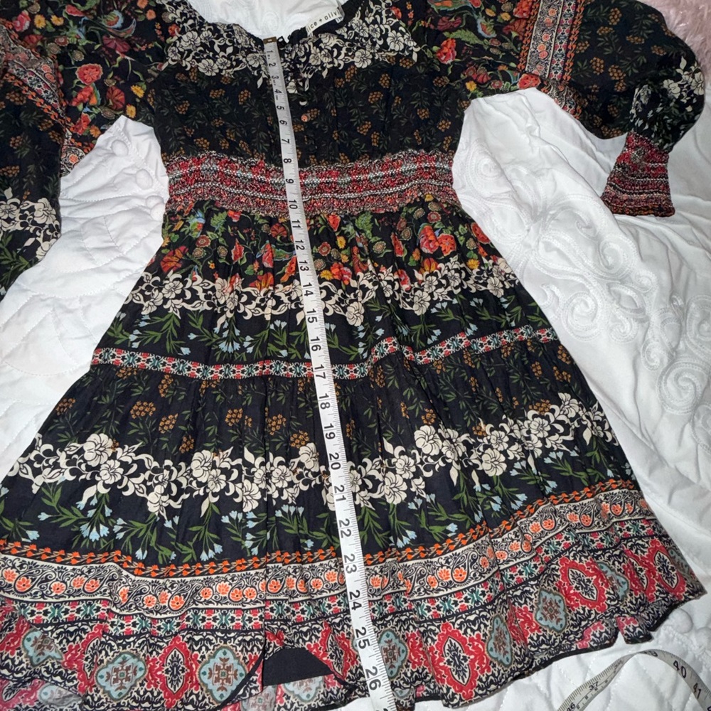 Alice + Olivia Clementina Paradise Floral Tiered Mini Dress Black Size 0 Boho - Picture 10 of 13